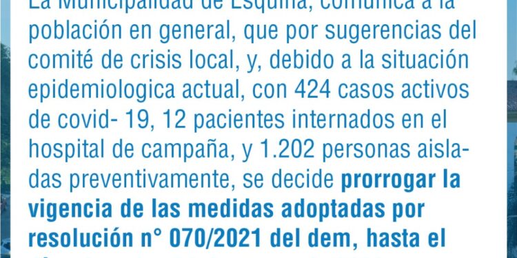 Esquina continúa con las medidas restrictivas hasta el 31 de marzo