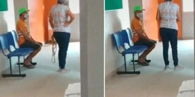 Una mujer ató con cuerda a su esposo para que lo vacunen contra el COVID-19