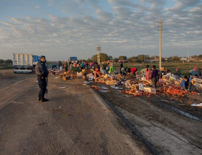 Volcó un camión que transportaba tomates y los vecinos lo saquearon