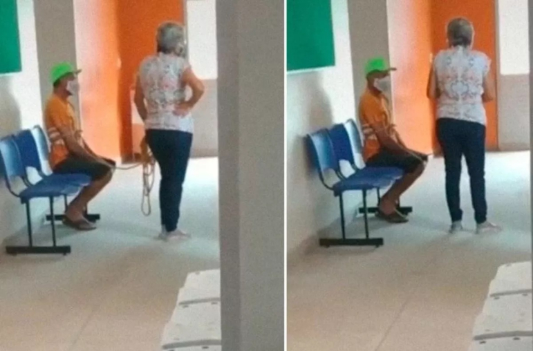 Una mujer ató con cuerda a su esposo para que lo vacunen contra el COVID-19