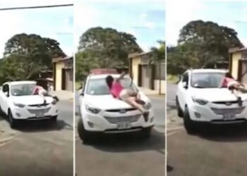 Se subió al capó del auto en movimiento para atrapar a su esposo con la amante