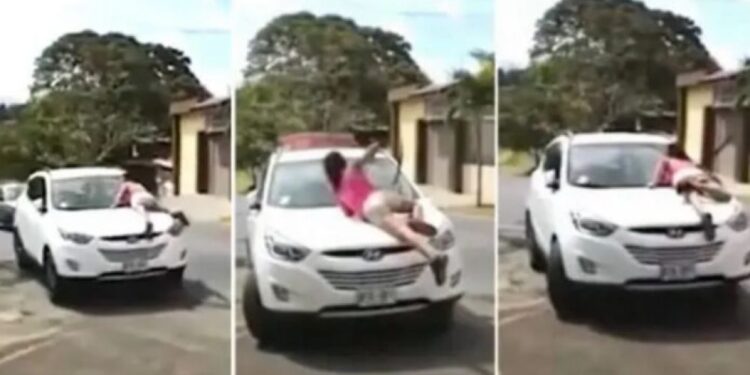 Se subió al capó del auto en movimiento para atrapar a su esposo con la amante