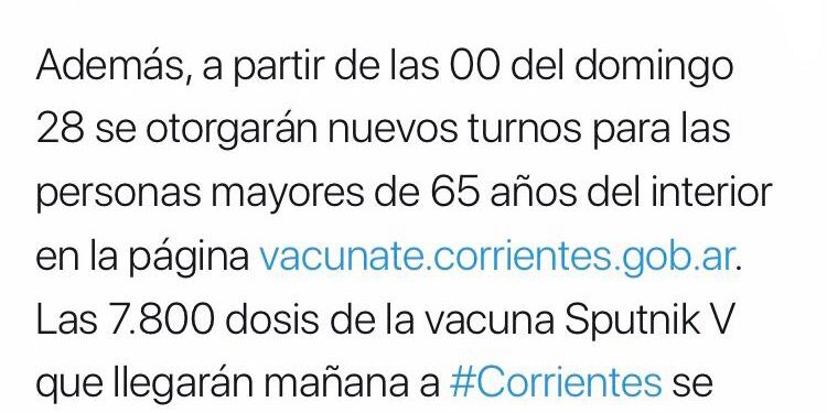 A partir de las 00 del domingo se otorgarán turnos para la vacunación