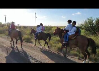 Se hicieron viral los niños que van a la escuela con barbijo y a caballo