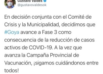 CORONAVIRUS: Goya pasa a fase 3
