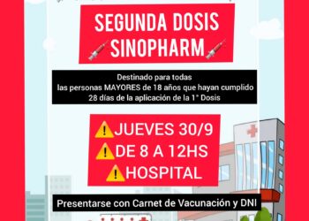 Esquina: este jueves se aplicará la segunda dosis de Sinopharm