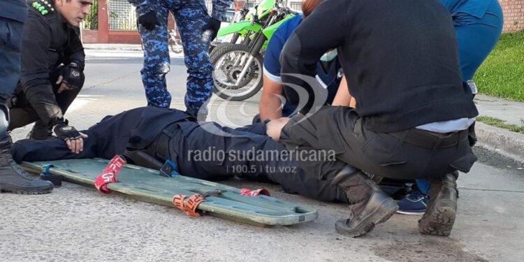 Policía terminó con graves heridas al chocar contra un perro