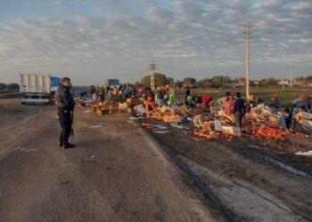 Volcó un camión que transportaba tomates y los vecinos lo saquearon