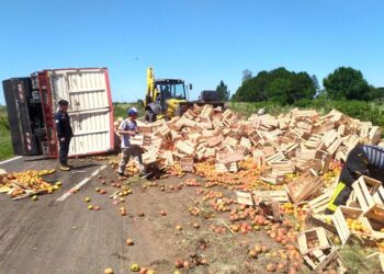 Volcó el acoplado de un camión que transportaba tomates