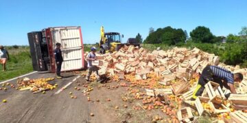 Volcó el acoplado de un camión que transportaba tomates