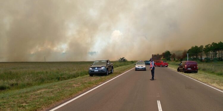Incendio entre Ituzaningó Corrientes y Villa Olivari provocó corte total de la Ruta Nacional 12