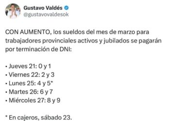 Valdés anunció el pago de sueldos de marzo con aumentos