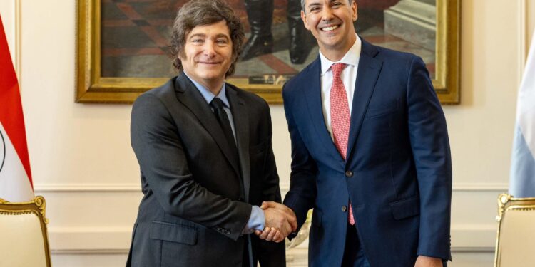 Javier Milei mantuvo un encuentro bilateral con Santiago Peña en Paraguay