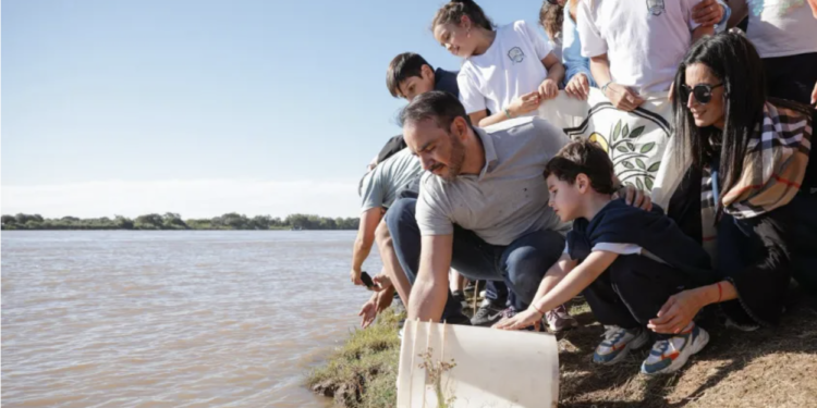 Gobernador Valdés encabezó en Goya la liberación de 5.000 alevines en el Paraná